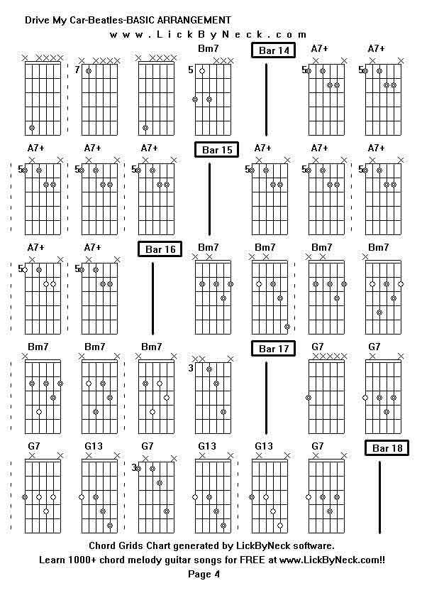 Chord Grids Chart of chord melody fingerstyle guitar song-Drive My Car-Beatles-BASIC ARRANGEMENT,generated by LickByNeck software.